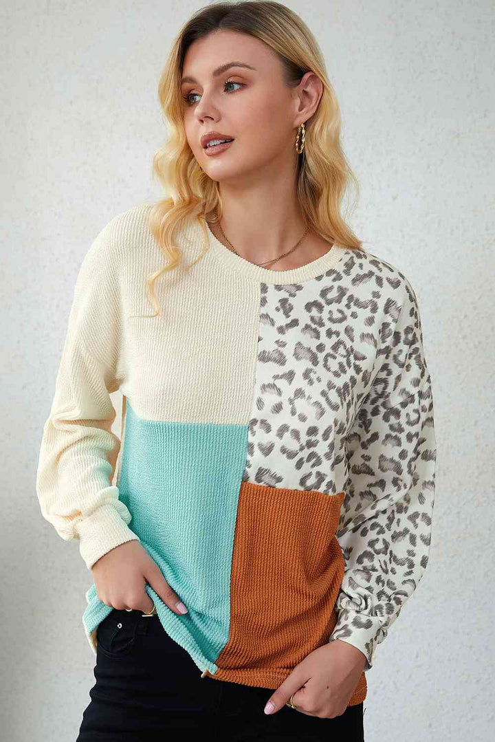 Leopard Patchwork Long Sleeve Top |1mrk.com