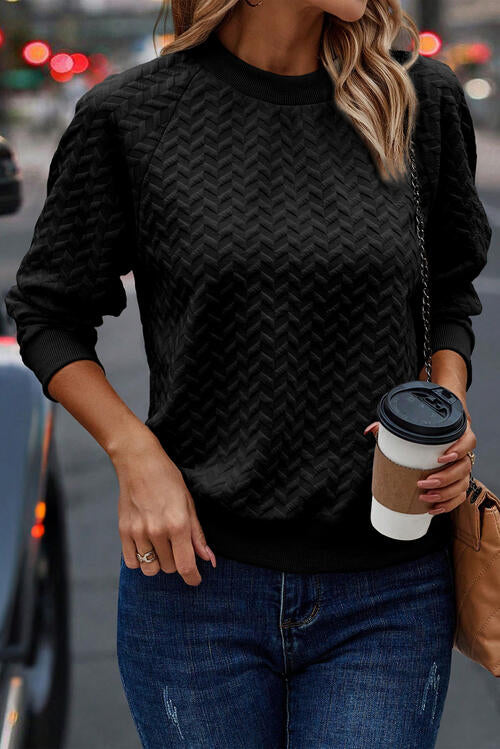 Texture Round Neck Long Sleeve Sweatshirt |1mrk.com