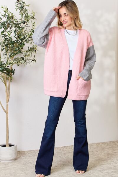 BiBi Contrast Open Front Cardigan with Pockets |1mrk.com