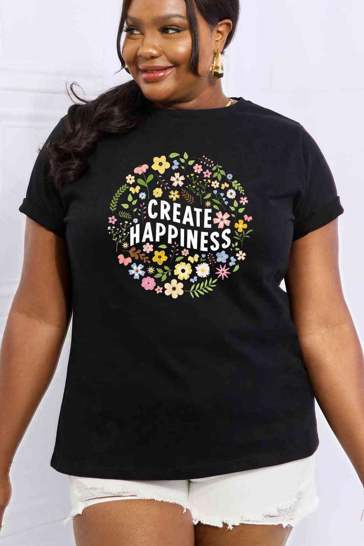 Simply Love Full Size CREATE HAPPINESS Graphic Cotton Tee | 1mrk.com