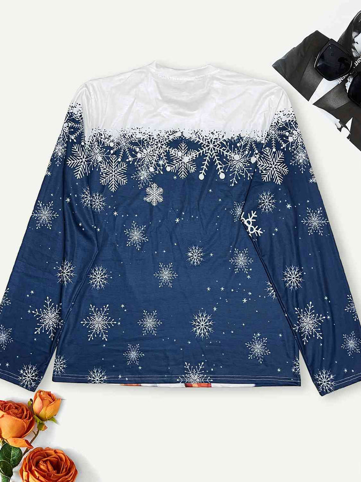Plus Size Snowman & Snowflake Round Neck T-Shirt | 1mrk.com