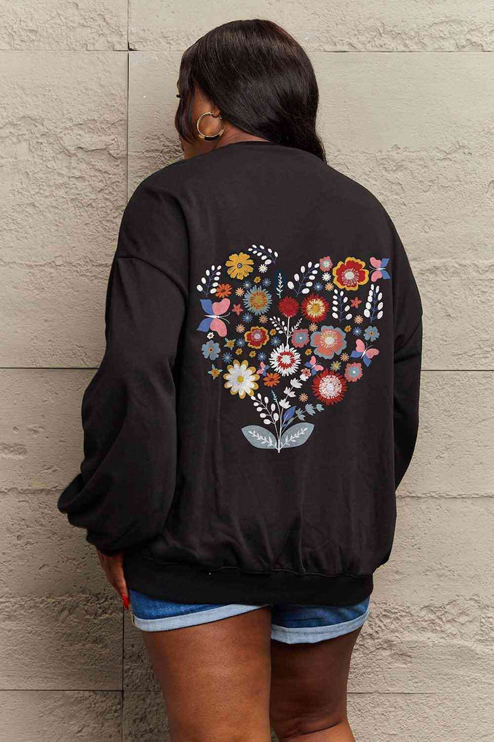 Simply Love Full Size Flower Graphic Sweatshirt |1mrk.com