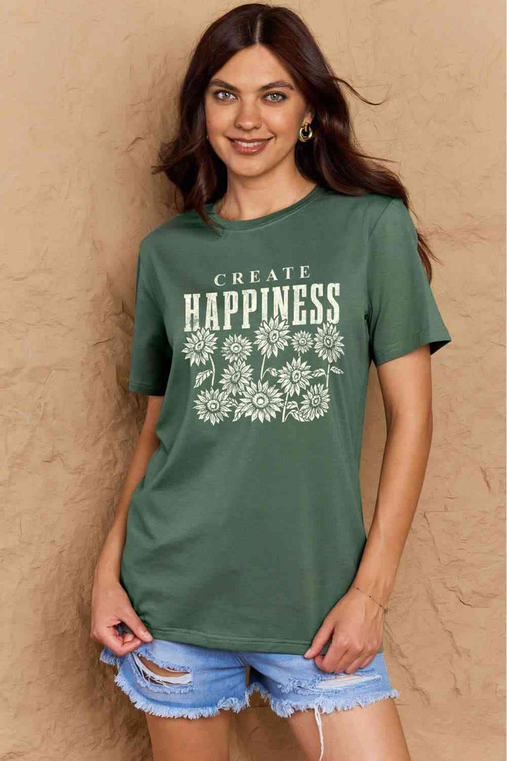 Simply Love Full Size CREATE HAPPINESS Graphic Cotton T-Shirt | 1mrk.com