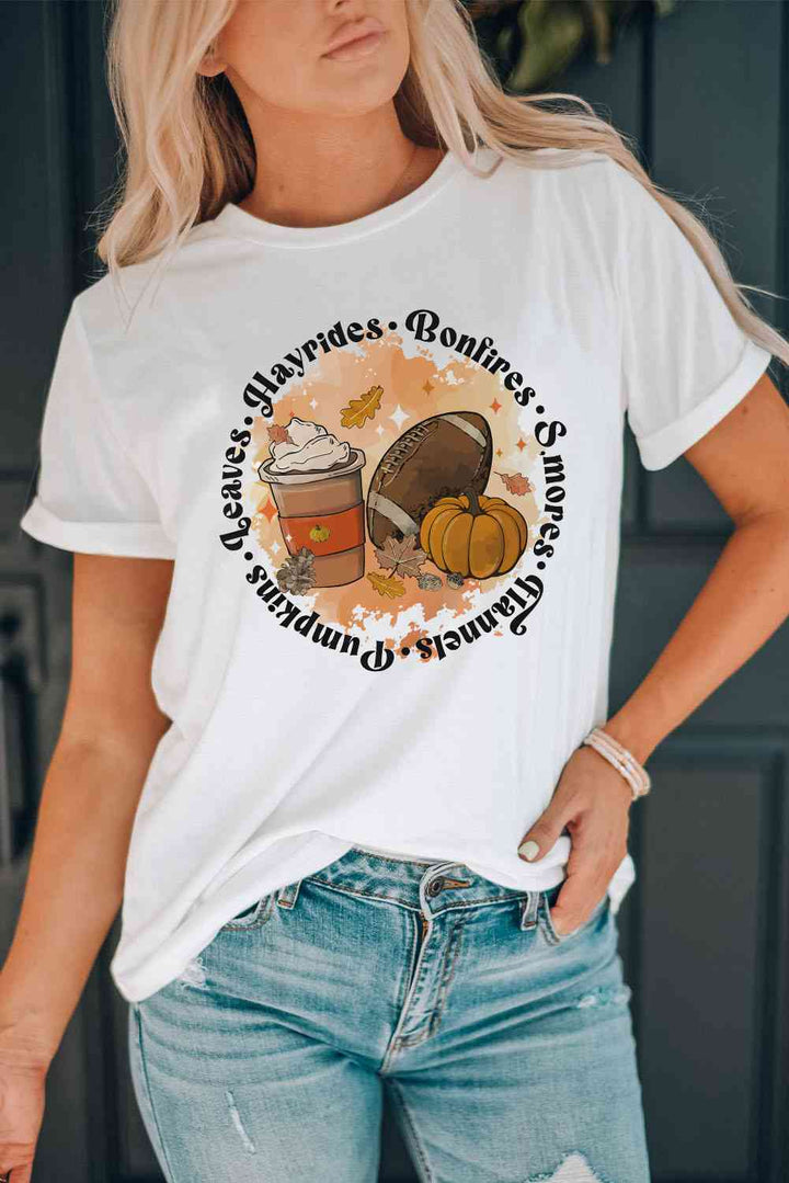 Round Neck Short Sleeve Pumpkin Latte Graphic T-Shirt | 1mrk.com