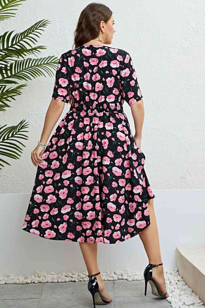 Floral Surplice Midi Dress |1mrk.com