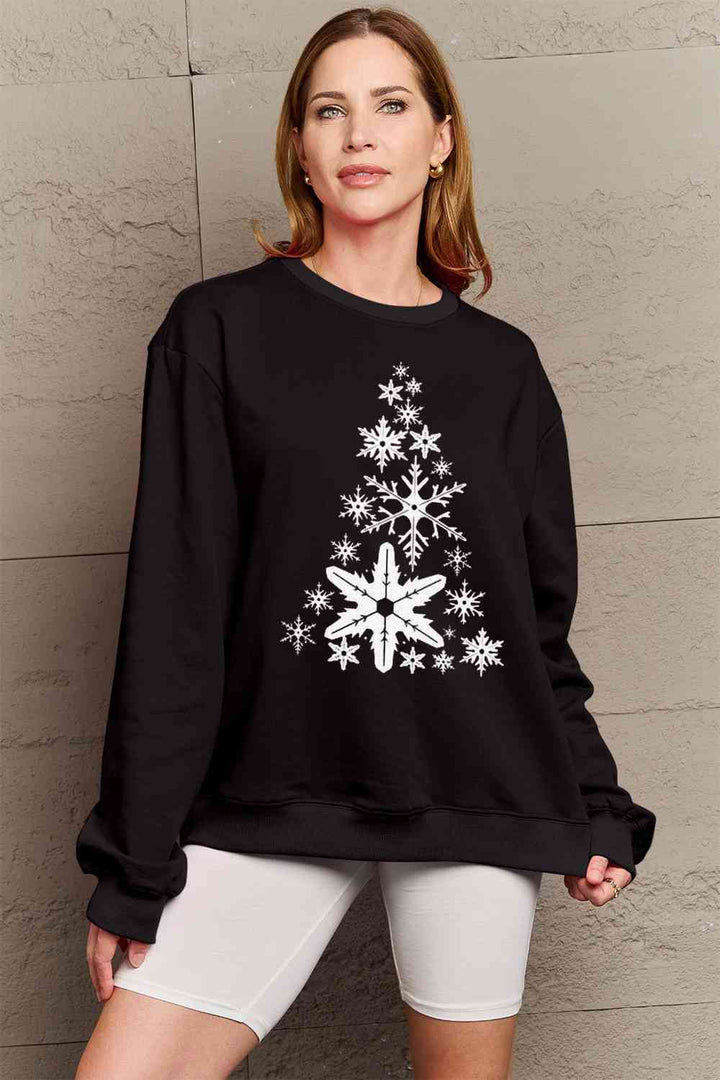 Simply Love Full Size Snowflake Christmas Tree Graphic Sweatshirt |1mrk.com