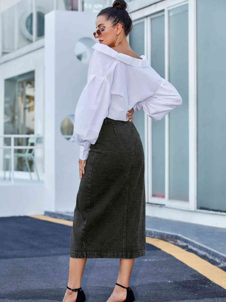 Button Down Denim Skirt | 1mrk.com