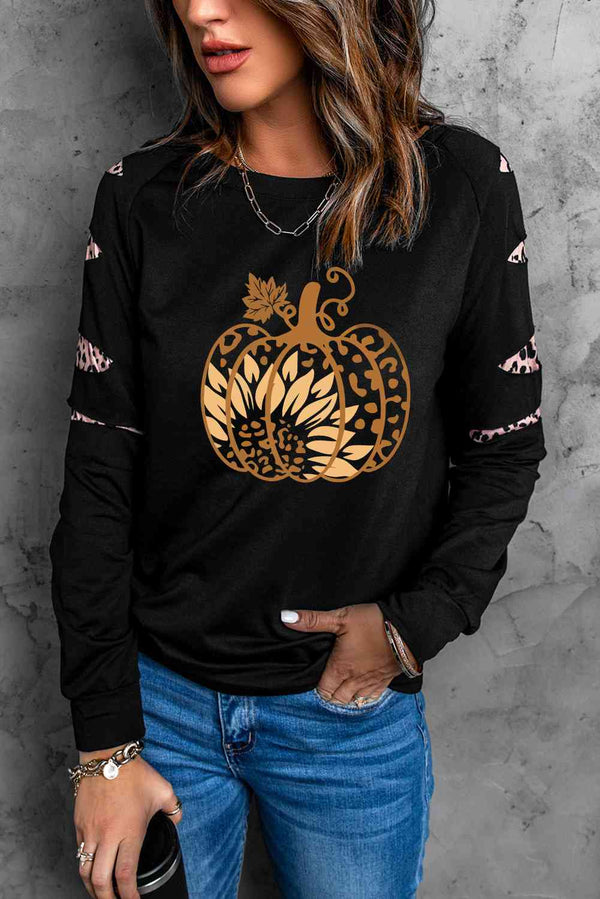 Leopard Pumpkin Graphic Sweatshirt |1mrk.com