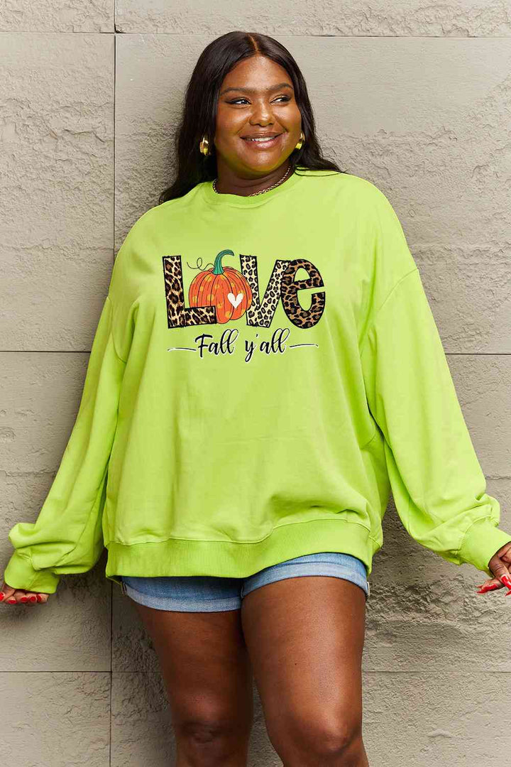 Simply Love Full Size LOVE FALL Y'ALL Graphic Sweatshirt |1mrk.com