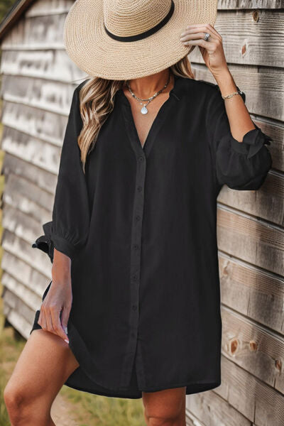 Plus Size Button Up V-Neck Shirt Dress |1mrk.com