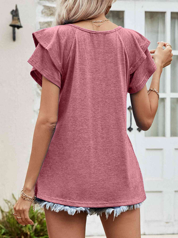 Layered Flutter Sleeve V-Neck Top | 1mrk.com