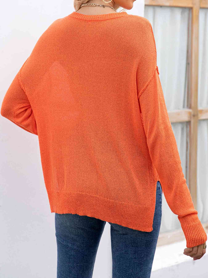 Round Neck Dropped Shoulder Slit T-Shirt | 1mrk.com