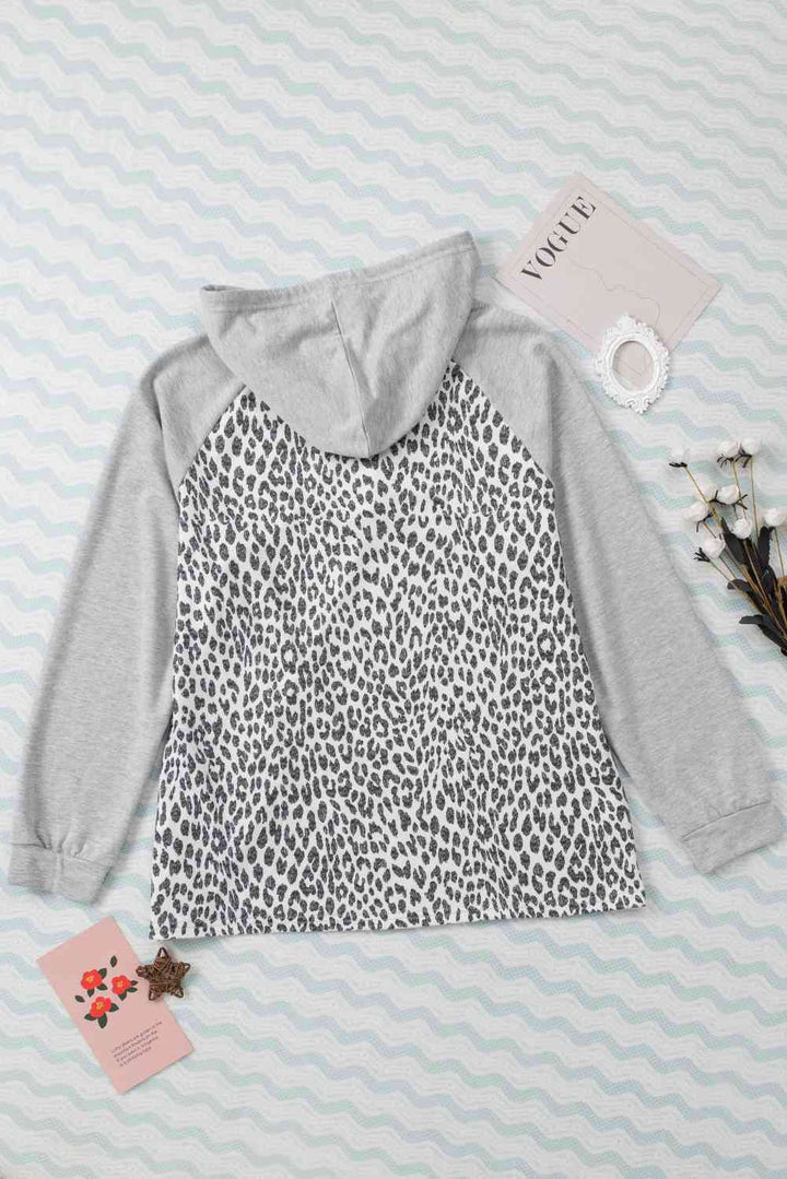 Plus Size Leopard Raglan Sleeve Hoodie | 1mrk.com