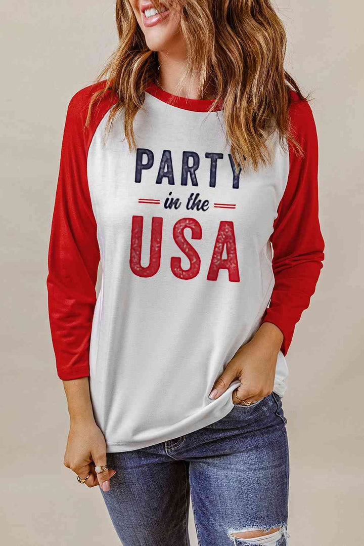 Simply Love PARTY IN THE USA Graphic Raglan Sleeve Tee | 1mrk.com