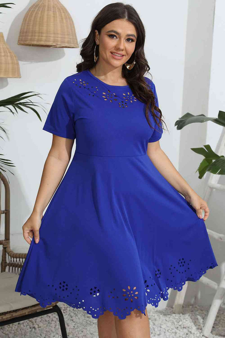 Plus Size Round Neck Openwork Dress |1mrk.com