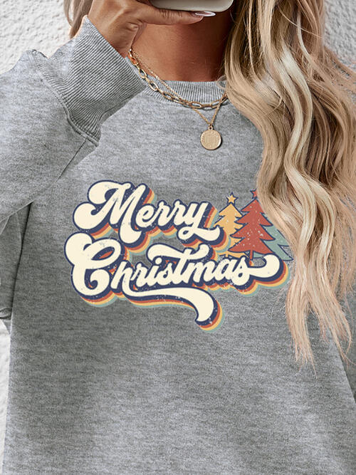 Christmas Letter Graphic Round Neck Sweatshirt |1mrk.com