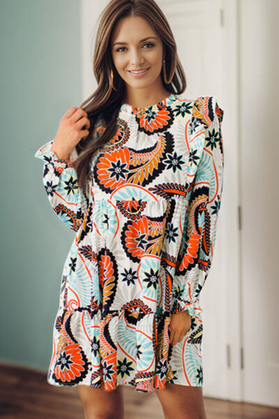 Ruffled Printed Flounce Sleeve Mini Dress |1mrk.com