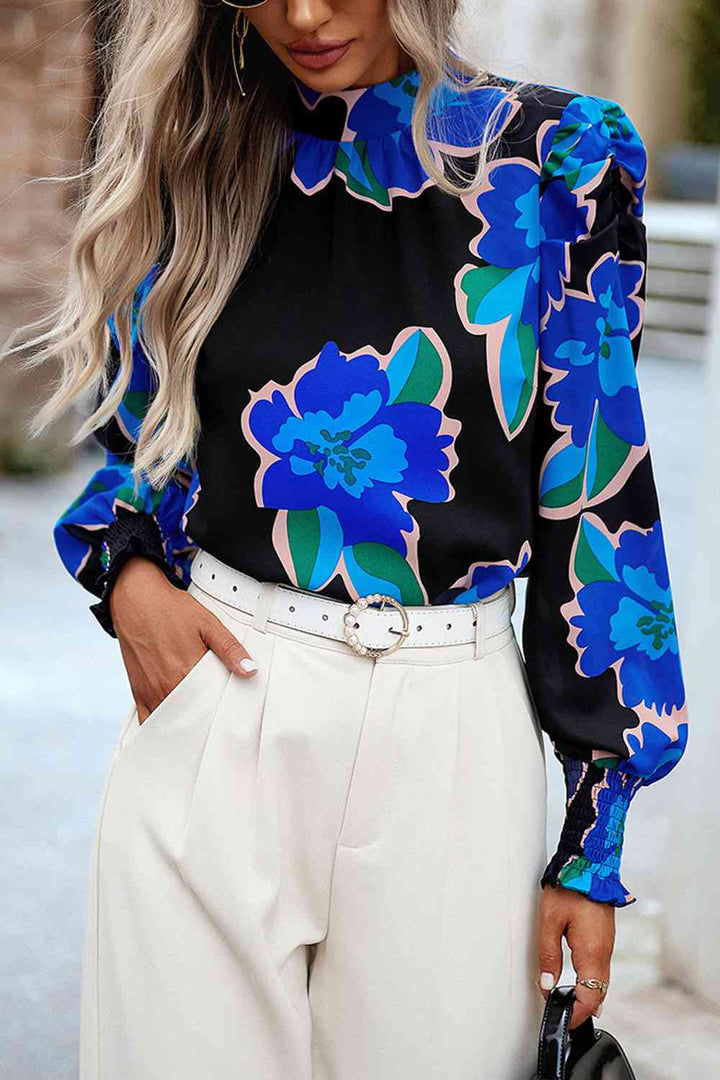 Printed Smocked Puff Sleeve Blouse | 1mrk.com