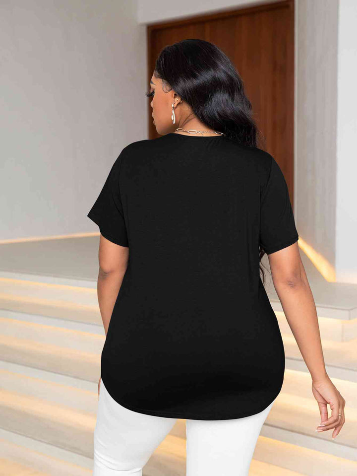 Plus Size Glitter V-Neck Short Sleeve Tee Shirt | 1mrk.com