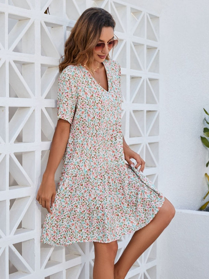 Ditsy Floral V-Neck Mini Dress | Trendsi