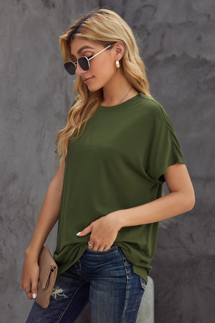 Round Neck Short Sleeve Solid Color Tee | 1mrk.com