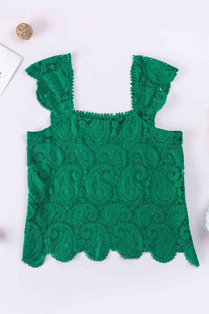 Paisley Square Neck Capped Sleeve Lace Tank | 1mrk.com