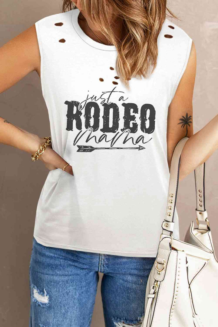 JUST A RODEO MAMA Graphic Distressed Tank | 1mrk.com