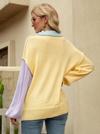 Color Block Dropped Shoulder Sweater |1mrk.com