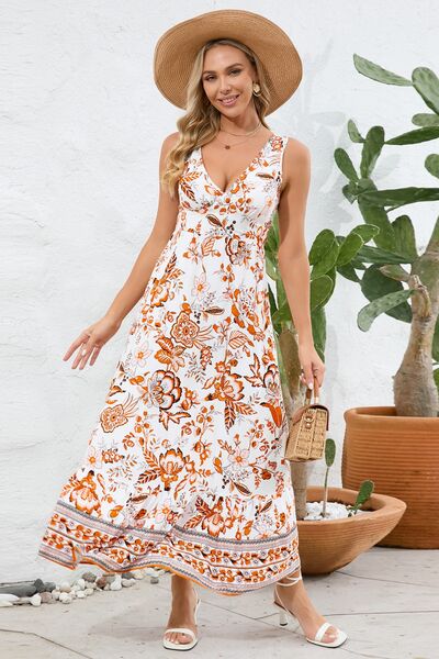 Printed V-Neck Wide Strap Dress |1mrk.com