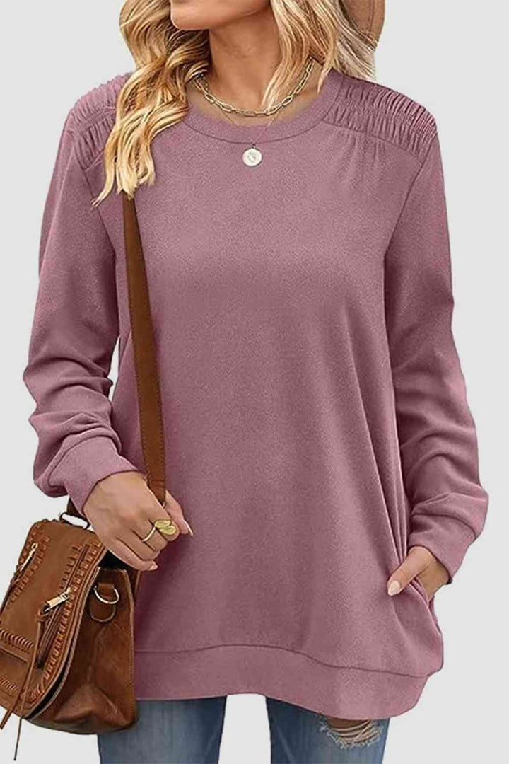 Ruched Round Neck Sweatshirt | 1mrk.com