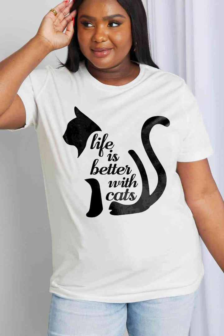 Simply Love Simply Love Full Size LIFE IS BETTER WITH CATS Graphic Cotton Tee | 1mrk.com