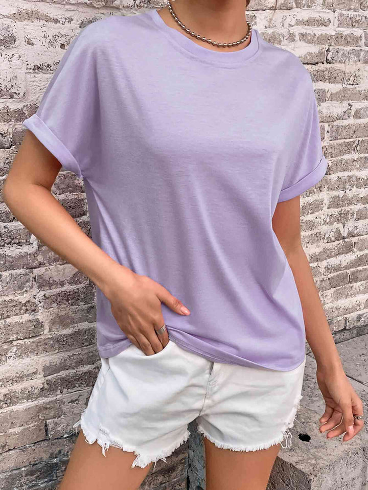 Round Neck Cuffed Sleeve T-Shirt | 1mrk.com