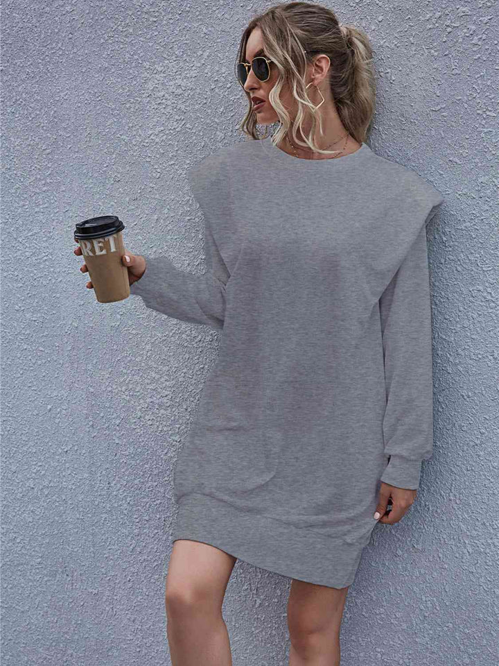 Round Neck Long Sleeve Mini Dress |1mrk.com