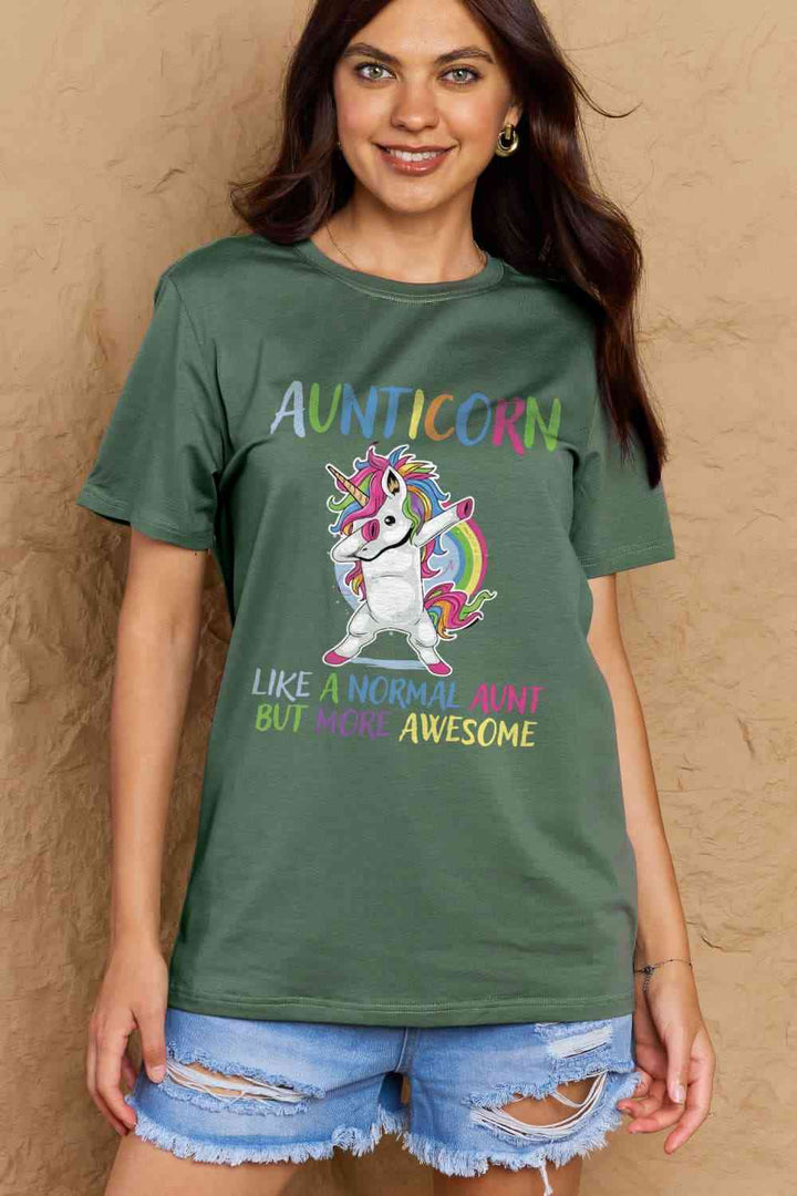 Simply Love Full Size AUNTICORN LIKE A NORMAL AUNT BUT MORE AWESOME Graphic Cotton Tee | 1mrk.com