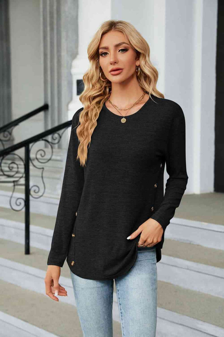 Round Neck Long Sleeve T-Shirt | 1mrk.com