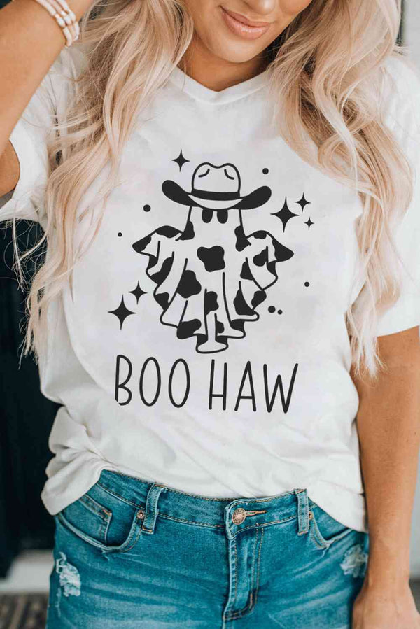 V-Neck Short Sleeve BOO HAW Ghost Graphic T-Shirt | 1mrk.com