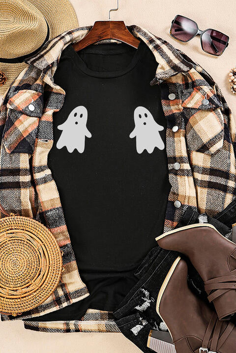 Ghost Graphic Short Sleeve Round Neck T-Shirt | 1mrk.com