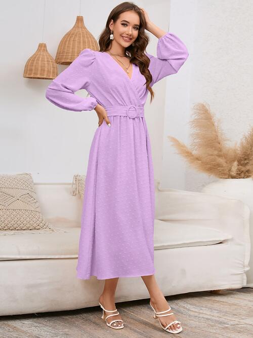 Surplice Balloon Sleeve Dress |1mrk.com