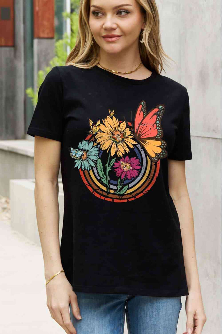 Simply Love Simply Love Full Size Flower & Butterfly Graphic Cotton Tee | 1mrk.com