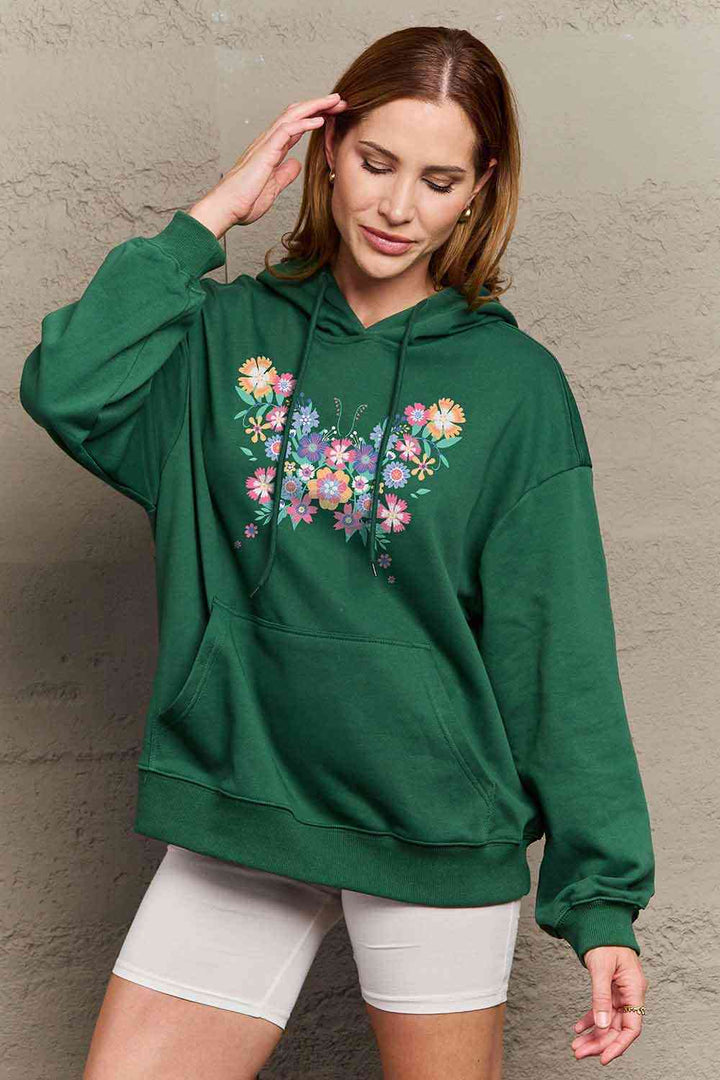 Simply Love Simply Love Full Size Floral Butterfly Graphic Hoodie | 1mrk.com