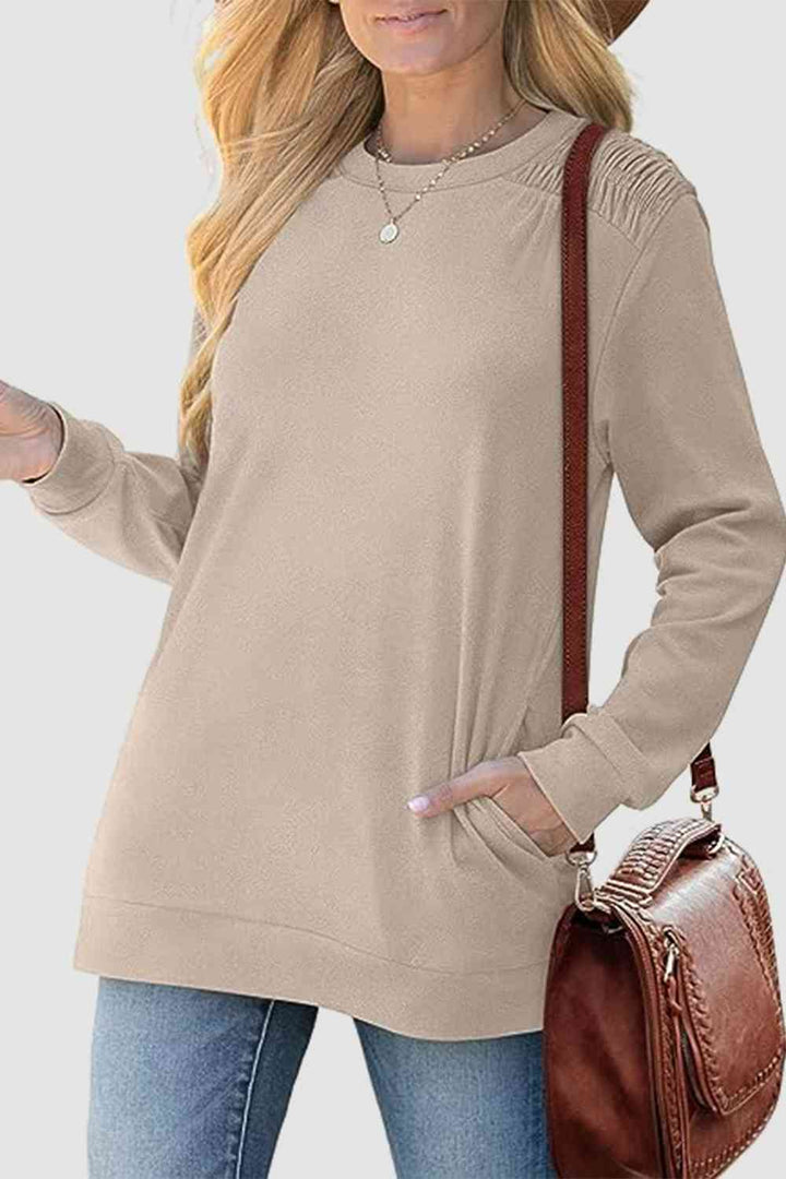 Ruched Round Neck Sweatshirt | 1mrk.com