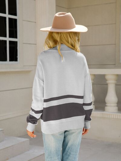 Color Block Half Zip Knit Top |1mrk.com