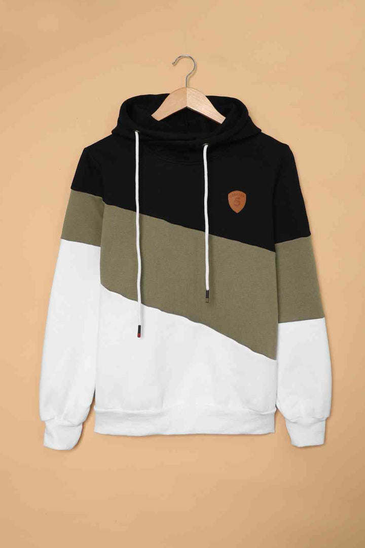 Full Size Range Color Block Cowl Neck Hoodie | 1mrk.com