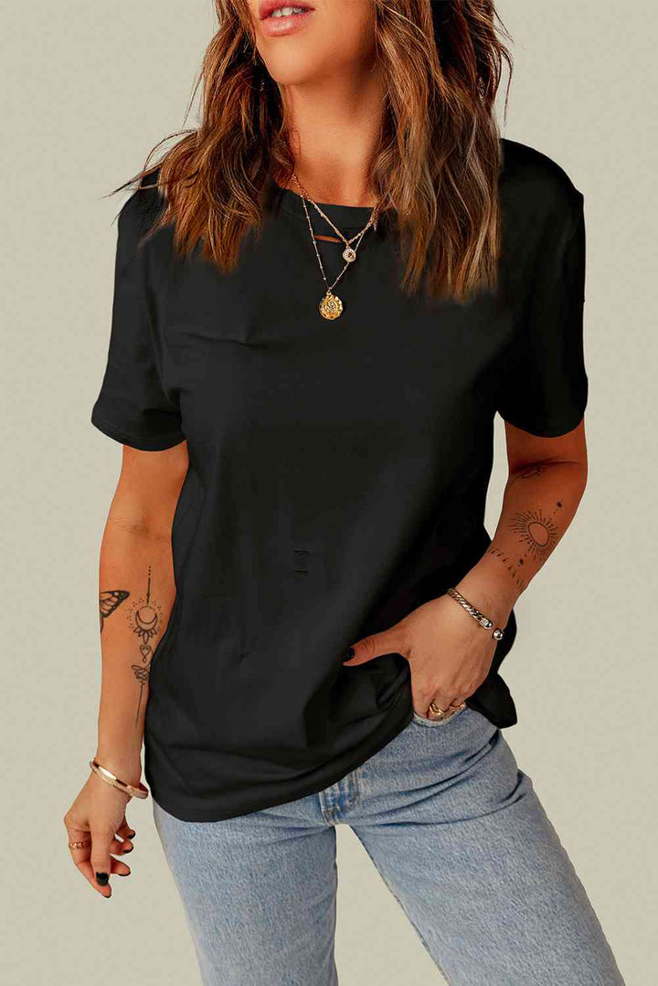 Distressed Round Neck Tee | 1mrk.com