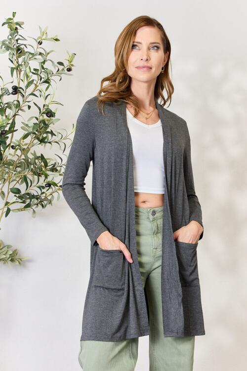 Celeste Full Size Open Front Cardigan with Pockets | Trendsi