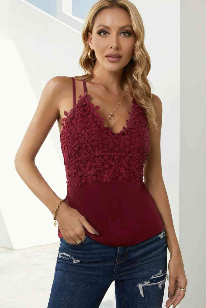 Lace Double Spaghetti Strap Cami Top | 1mrk.com