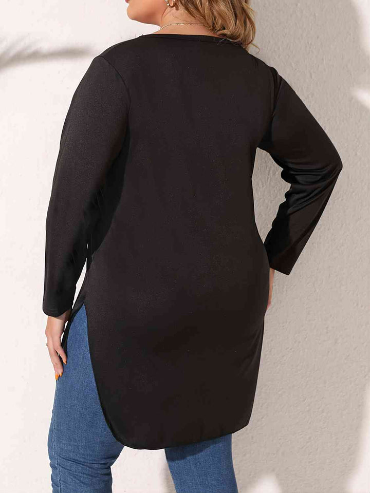 Plus Size Slit Long Sleeve T-Shirt | 1mrk.com