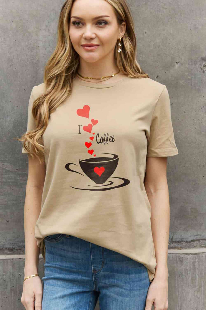 Simply Love Full Size I LOVE COFFEE Graphic Cotton Tee | 1mrk.com