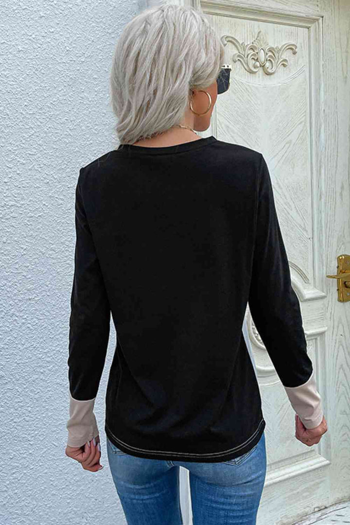 Spliced Long Sleeve Tee with Pocket | 1mrk.com