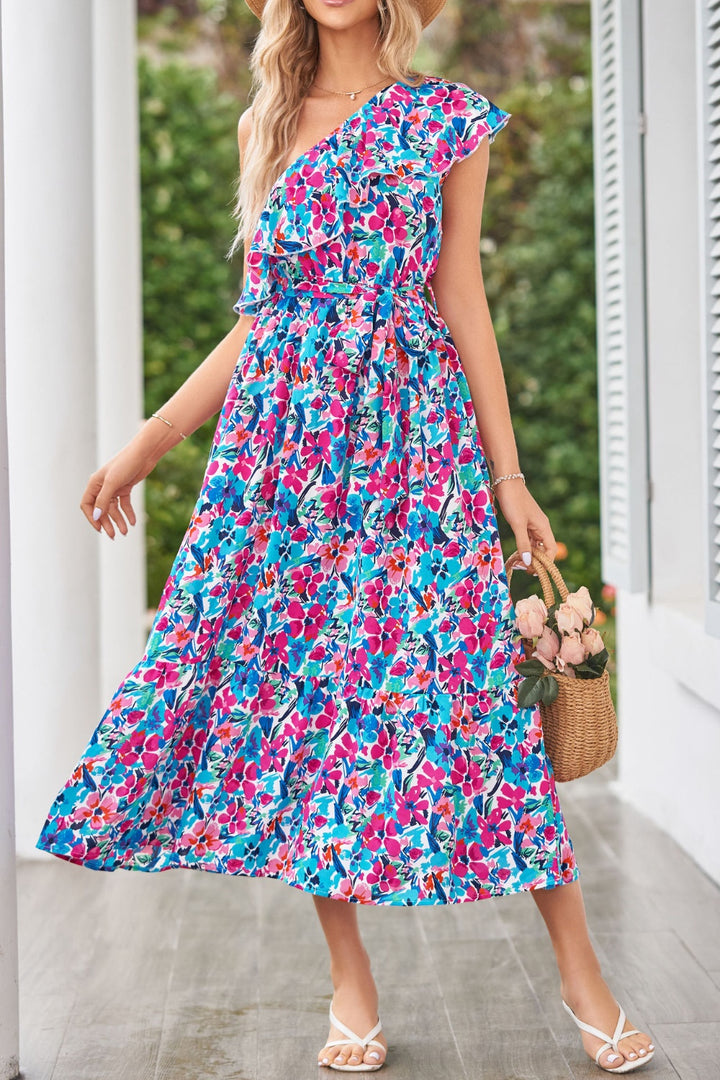 Ruffled Floral One Shoulder Dress | Trendsi